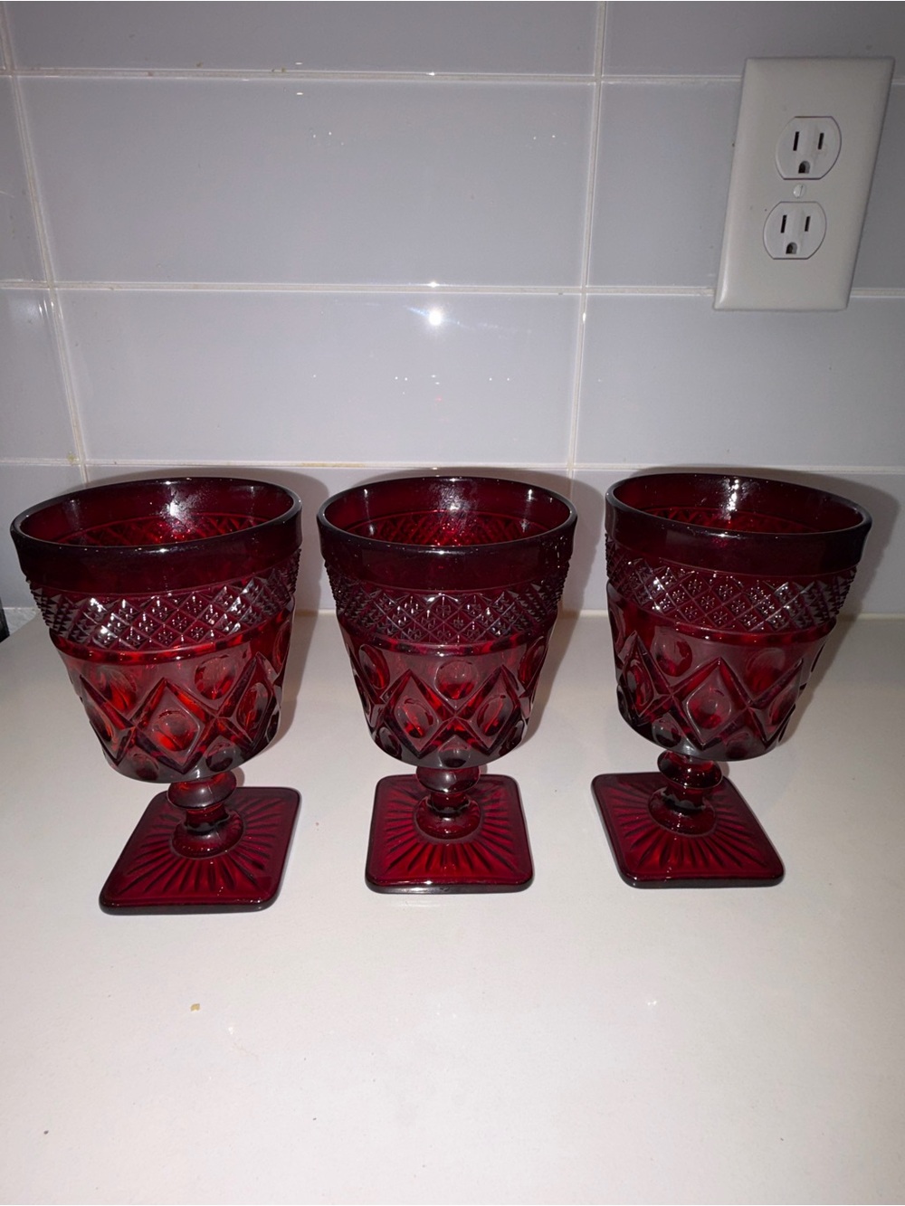 Vintage Avon Cape Cod Red Ruby Red Wine Glasses Imperial Glass Lot of 3
